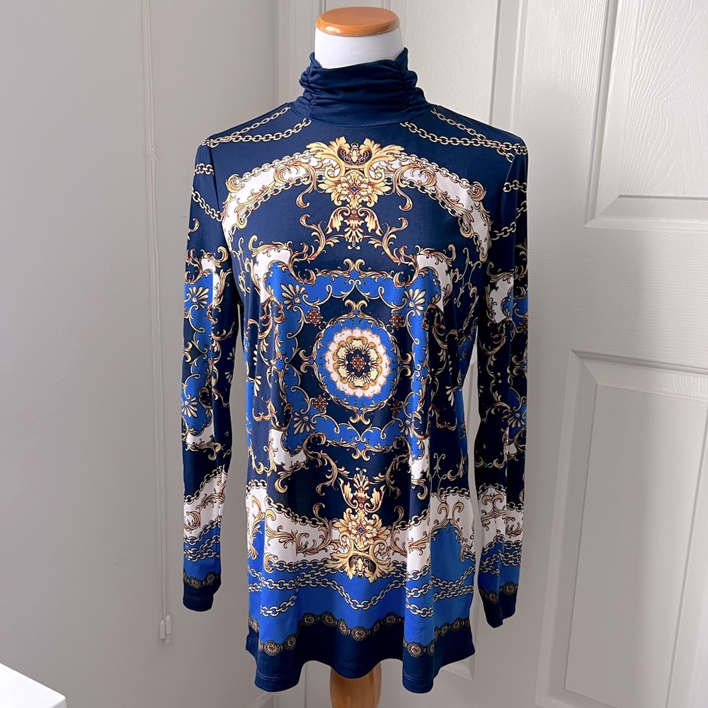 Susan Graver Long Sleeve Ruched Mock Turtle Tunic Top
